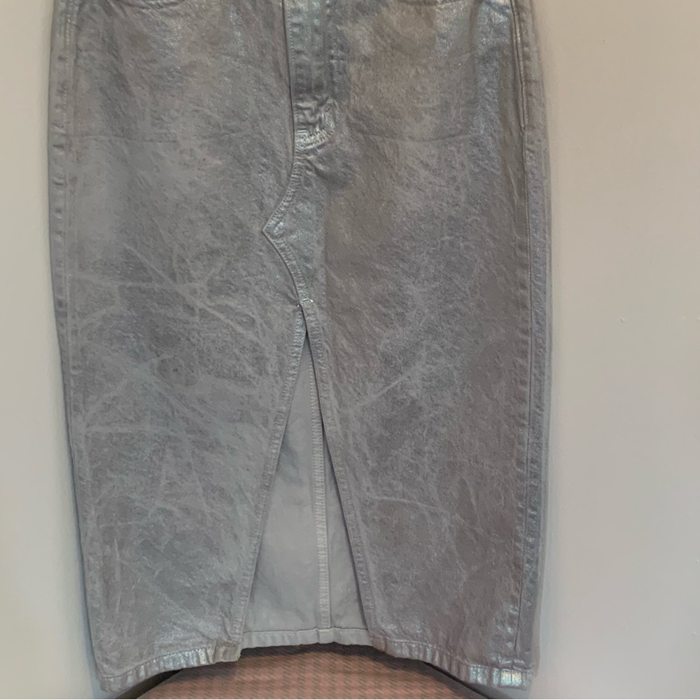 Abercrombie & Fitch Metallic Denim Midi Skirt - Picture 3 of 6